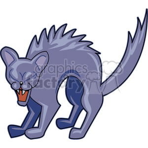 Clipart of a cartoon-style, hissing black cat with arched back and raised fur, commonly associated with Halloween themes.