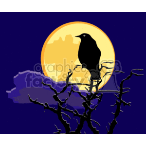 Halloween Full Moon and Crow Silhouette