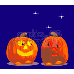   The image displays two carved pumpkins with lit interiors that glow, commonly known as jack-o