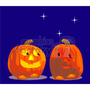 Two pumpkins on Halloween night