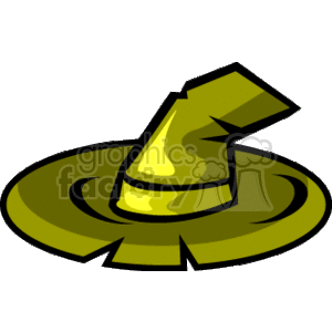 The clipart image depicts a stylized witch's hat, typically associated with Halloween. The hat is shown with a wide brim and a bent conical top which is characteristic of the traditional witch costume piece.