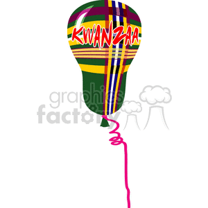 A festive balloon with 'KWANZAA' written on it, featuring African-themed colors and patterns celebrating the Kwanzaa holiday.