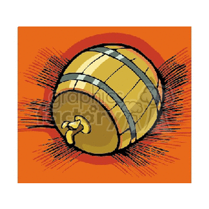 A colorful clipart image of a wooden barrel on an orange background.