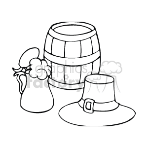   The clipart image contains a barrel likely meant to symbolize a keg of beer, a foamy beer mug, and a traditional Irish hat often associated with Saint Patrick