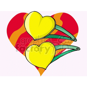 A vibrant clipart image featuring a large red heart in the background with two overlapping yellow hearts in front, symbolizing love and holidays.