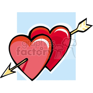 Clipart image of two overlapping red hearts pierced by an arrow, symbolizing love and Valentine's Day.