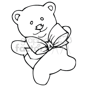 The image is a black and white clipart of a teddy bear holding a heart, typically associated with Valentine's Day themes of love and affection.