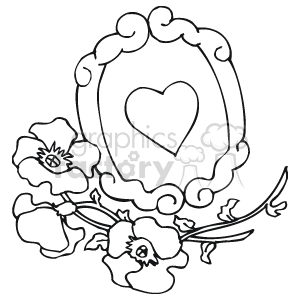   The clipart image features a vintage or retro-style frame with a heart in the center, adorned with flowers positioned around the bottom of the frame, suggesting a romantic or Valentine