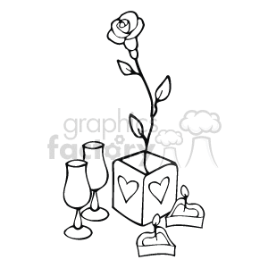 The clipart image shows a romantic setup featuring a rose, two glasses, and a box with heart shapes on it, which suggests a candlelight atmosphere potentially for a Valentine's Day celebration.
