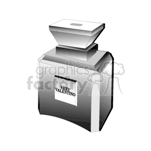 Black and white clipart of a Very Valentino cologne bottle with a rectangular shape and a prominent cap.