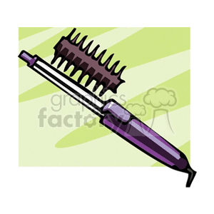 A clipart image of a purple electric curling iron with a brush attachment on a green background.