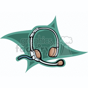 Clipart image of a headset with a microphone against a green abstract background.