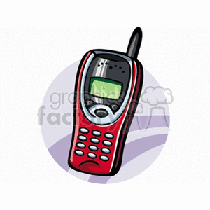 A clipart image of a red vintage cell phone with an antenna and keypad.