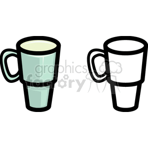 Clipart image of two cups, one colored and one outlined, representing kitchenware.