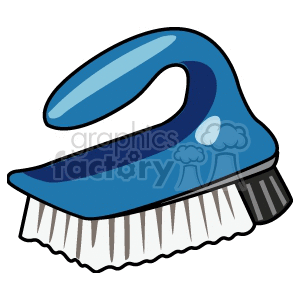 Illustration of a blue kitchen scrubbing brush with bristles and a handle.