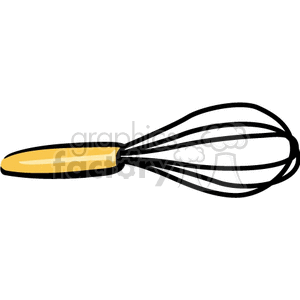 Clipart image of a kitchen egg beater with a yellow handle.