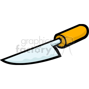 Clipart image of a kitchen knife with a yellow handle and a sharp blade.