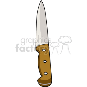 Clipart image of a kitchen knife with a brown handle.