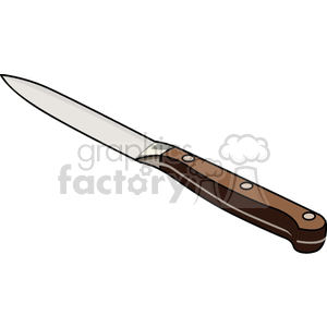 Clipart image of a kitchen knife with a wooden handle.