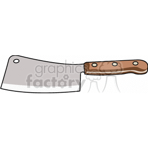 Clipart image of a meat cleaver with a wooden handle.