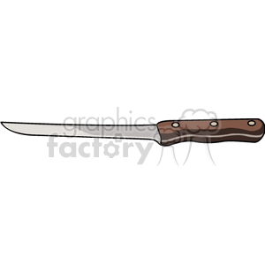 Clipart image of a kitchen knife with a wooden handle and a silver blade.