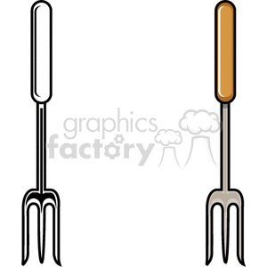 Clipart image of two kitchen forks with different colored handles.