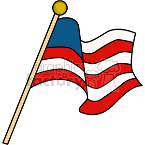 The image is a clipart of the United States flag, typically known as the American flag. It features the flag on a flagpole, with the flag itself showing red and white stripes and a blue field in the upper left corner.