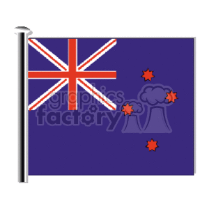 The clipart image displays the flag of New Zealand. The flag has a dark blue background with the Union Jack in the canton and four red stars with white borders on the fly. The stars are representative of the constellation Crux, the Southern Cross.