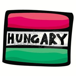 The image depicts a stylized version of the Hungarian flag, with horizontal stripes in red, white, and green. The word HUNGARY is written across the white stripe in bold, black letters.
