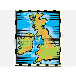 Clipart of a stylized map of Great Britain and Ireland.