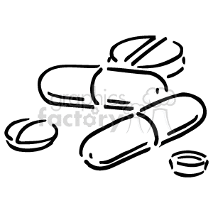 Clipart image of various pills and capsules.