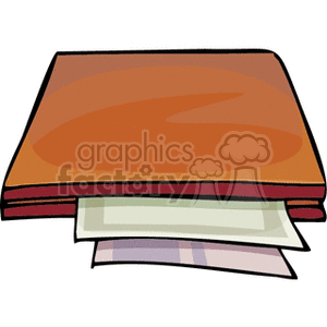 A clipart image of a brown wallet with various paper bills sticking out.