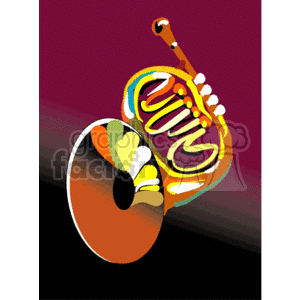 Colorful artistic illustration of a French horn.