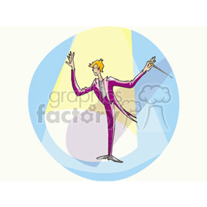 Illustration of a music conductor in a spotlight, holding a baton, symbolizing a maestro leading an orchestra.