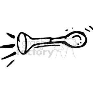 A black and white clipart image of a simple horn emitting sound waves.