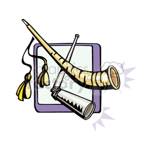 Clipart image of traditional musical horns with tassels.