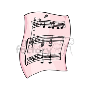 A clipart image of a pink music sheet displaying musical notes and symbols.