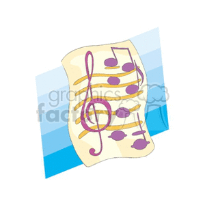 A colorful clipart image of a music sheet with a treble clef and musical notes.