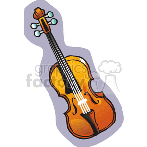 A colorful clipart image of a violin with a purple background.