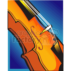 Stylized clipart image of a violin with vibrant colors and abstract design.