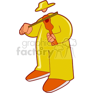 A stylized clipart image of a musician playing a violin, wearing a yellow outfit and hat.