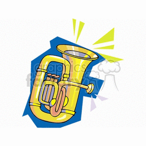 Colorful clipart illustration of a brass tuba with musical notes.