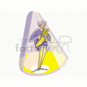 Clipart illustration of a musician playing the saxophone under a spotlight.