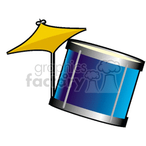 A clipart image of a blue drum with attached yellow cymbals.