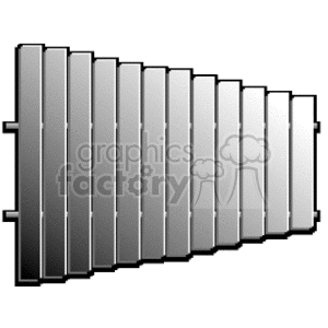 Clipart image of a xylophone with gray bars arranged in size order.