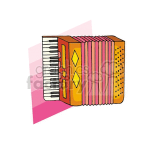 Colorful clipart illustration of an accordion with a pink gradient background.