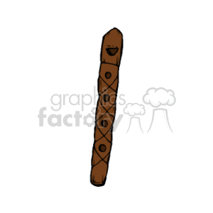 The clipart image depicts a simple, brown flute. The flute has finger holes and a mouthpiece, which are common features in woodwind instruments used to play music.