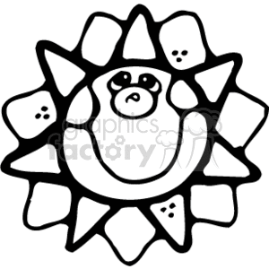 This clipart image features a stylized, cartoonish outline of a sun with a face, displaying rays with embellishments that resemble flower petals.
