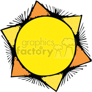 The clipart image appears to feature a stylized sun with rays extending outward. The sun has a prominent yellow center with surrounding pointed rays in a darker, contrasting color to simulate a glowing effect. The rays have a jagged, textured look, giving the sun a dynamic and somewhat rustic appearance.
