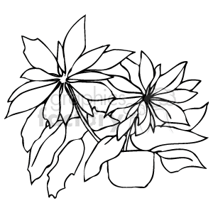 Black and White Line Art of Potted Flowers